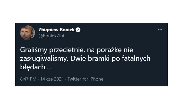 TWEET Zbigniewa Bońka po porażce Polski ze Słowacją